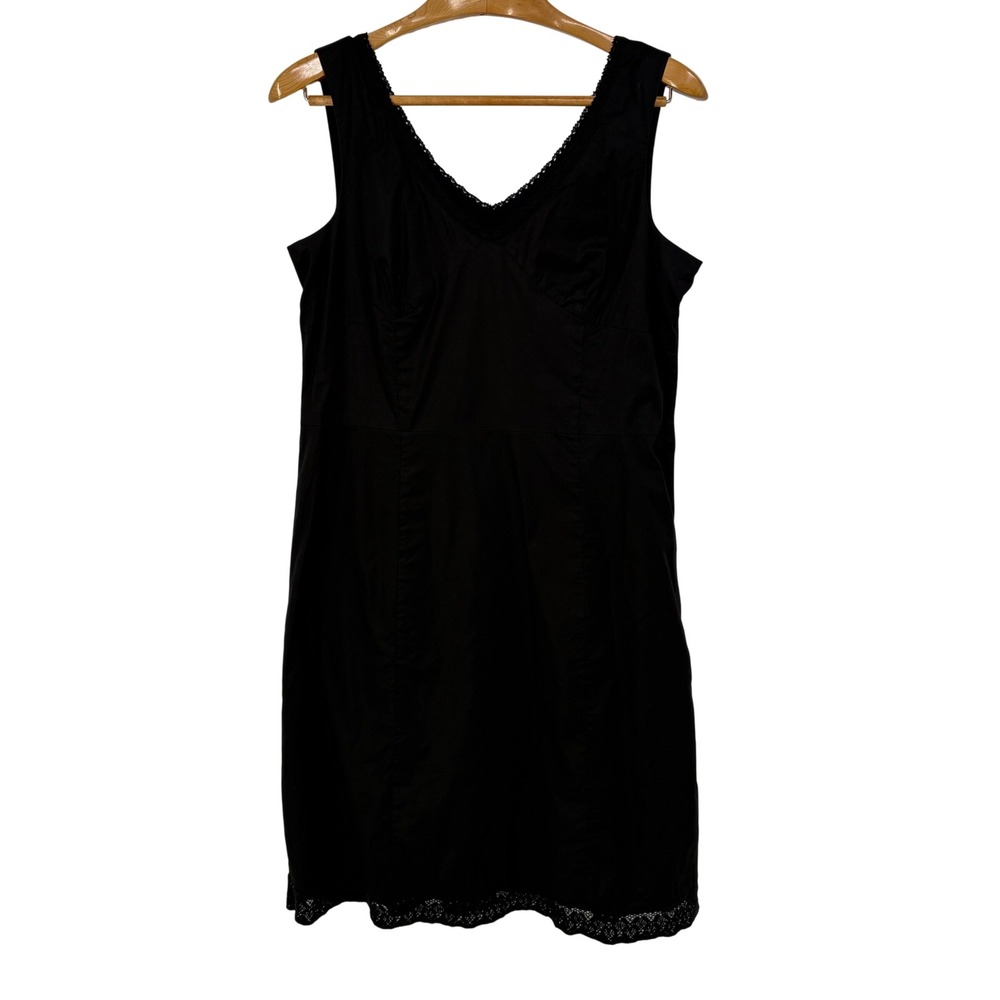 Garnet Hill Black Babydoll Crochet Lace Trim V-Neck Sleeveless Midi‎ Dress